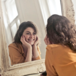looking at mirror