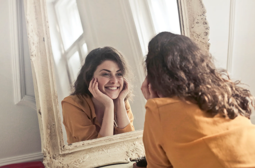 looking at mirror